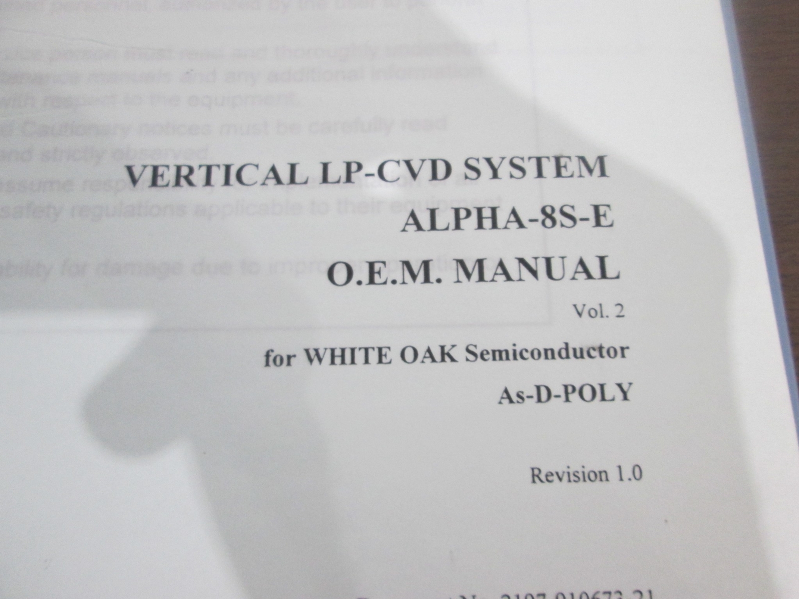 Tokyo Electron, ALPHA-8S-E, As-D-Poly O.E.M. Manual, Vol 2, Used
