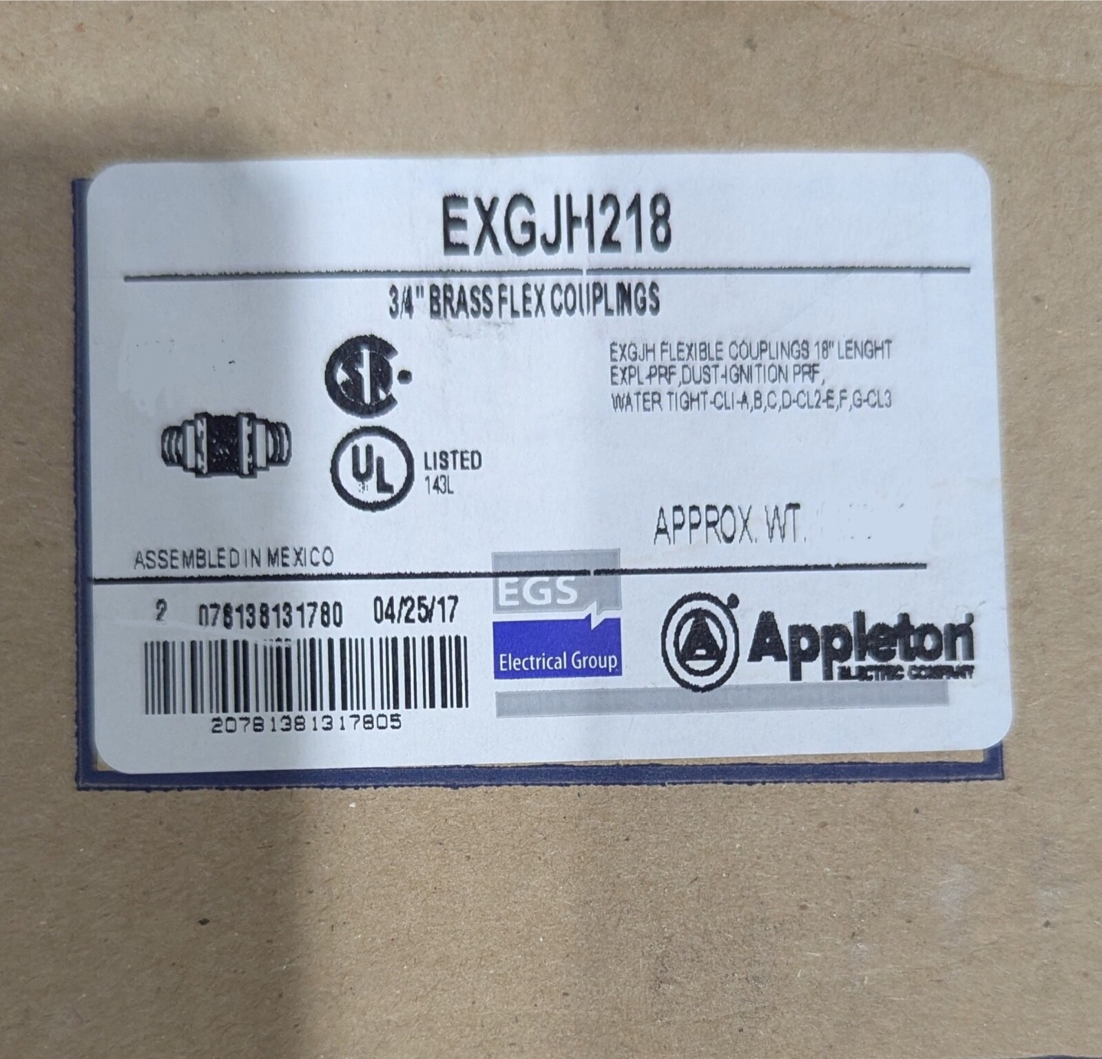 NEW EXPLOSION PROOF WHIP 18” FLEXIBLE COUPLING 3/4” INCH EXGJH218 ECGJH218
