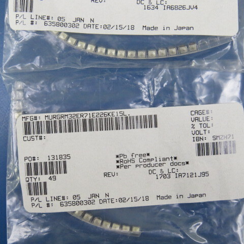 MURATA GRM32ER71E226KE15L Qty of 85 per Lot CAP 22UF 25V 10% X7R