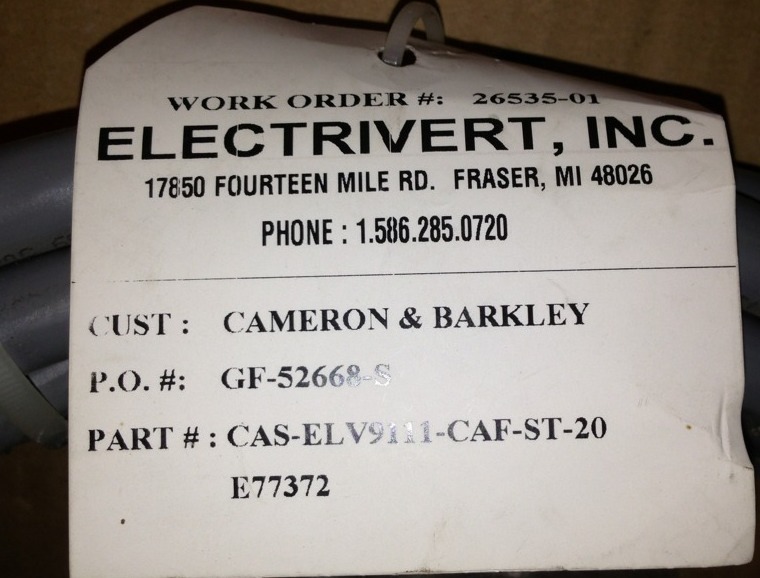 Cable CAS-ELV9111-CAF-ST-20, Mohawk/CDT, ELV9111-CAF-ST-20, Shipsameday #1330E