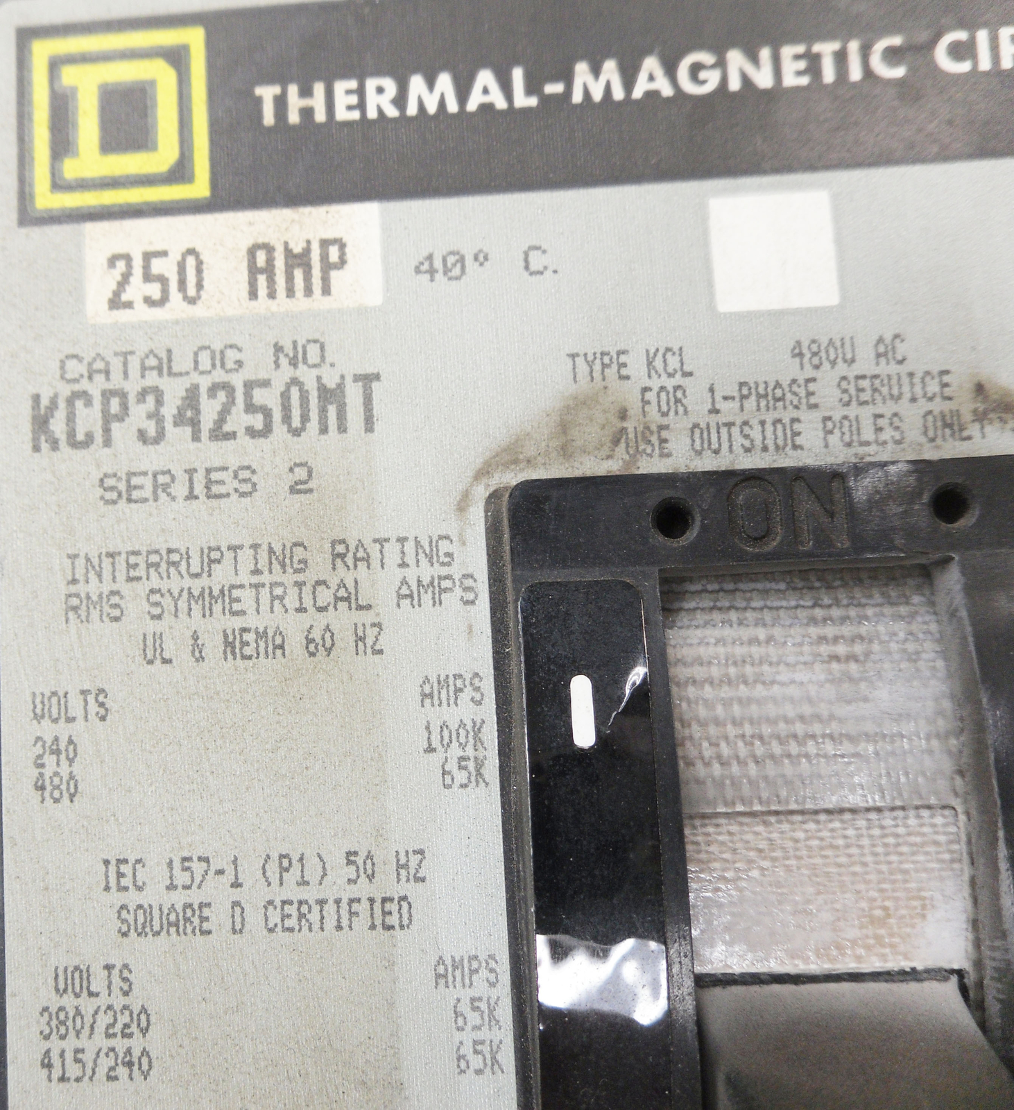 SQUARE D KCP34250MT SER 2 THERMAL-MAGNETIC CIRCUIT BREAKER 250AMP