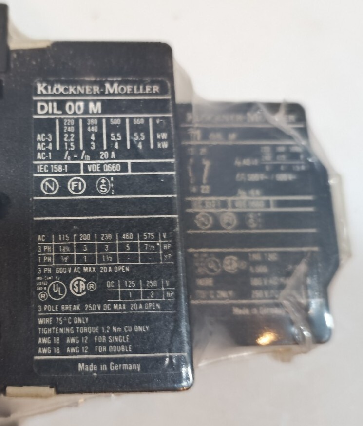 MOELLER DIL 00 M Contactor/ Overload Relay(115V-Coil)-(20-Amp)