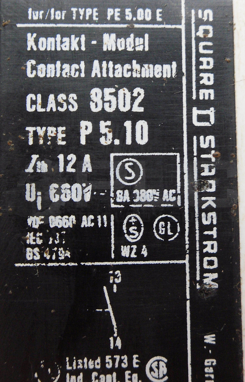 SQUARE D 8502 PE5.00E CONTACTOR W/ 8502 P5.10 /B 8502 PE5.10E W/ 9999 PRV250