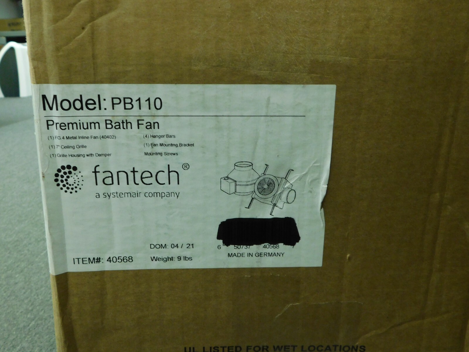 Fantech Enclosed Exhaust Fan 4″ Blade Direct Drive 0.027 hp 100 CFM PB110
