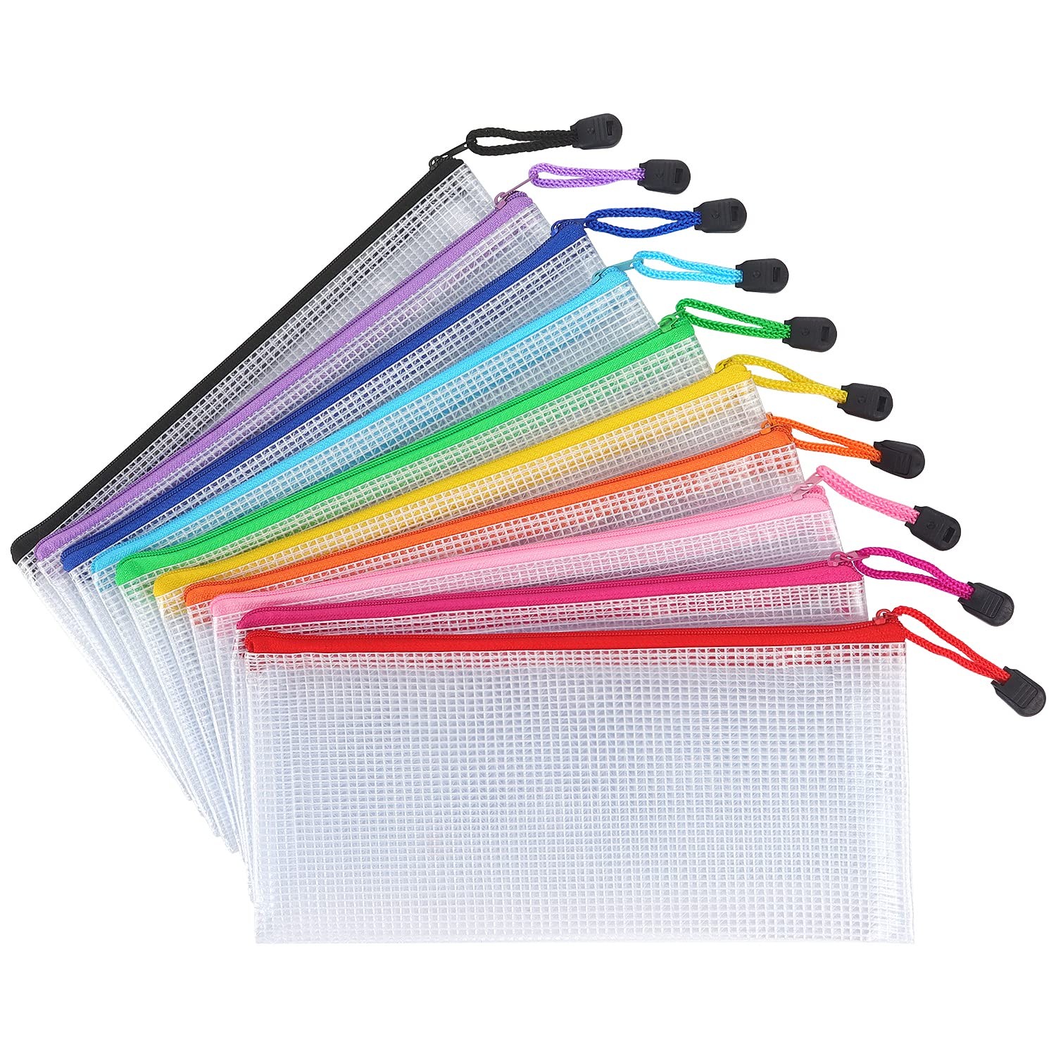 Tamaki 10 Pack Mesh Zipper Pouch Document Waterproof Zip A6, 10 Colorful