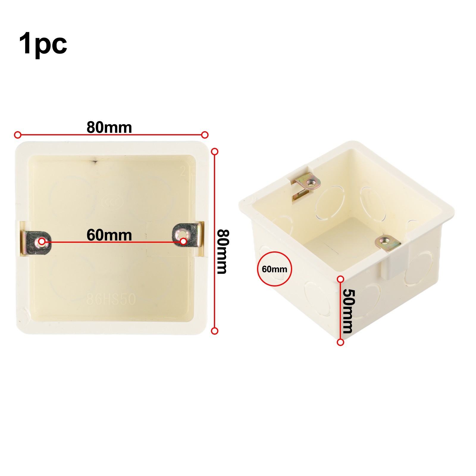 Socket Box Light Switch 1Gang 80x80x50mm European Standard Light Pattress Switch