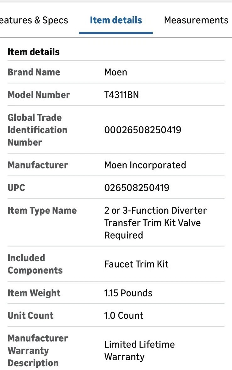 Moen T4311BN Kingsley Single-Handle Transfer Valve Trim Kit in Brushed Nickel
