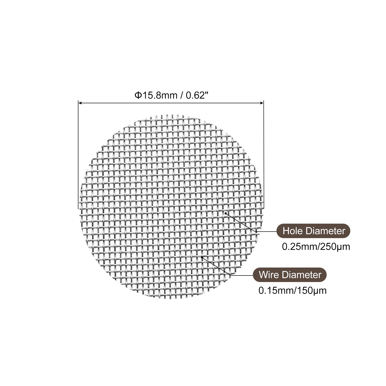 Pipe Screen Stainless Steel Screens, 5/8 Inch (15.8mm) Diameter, Pack of 100