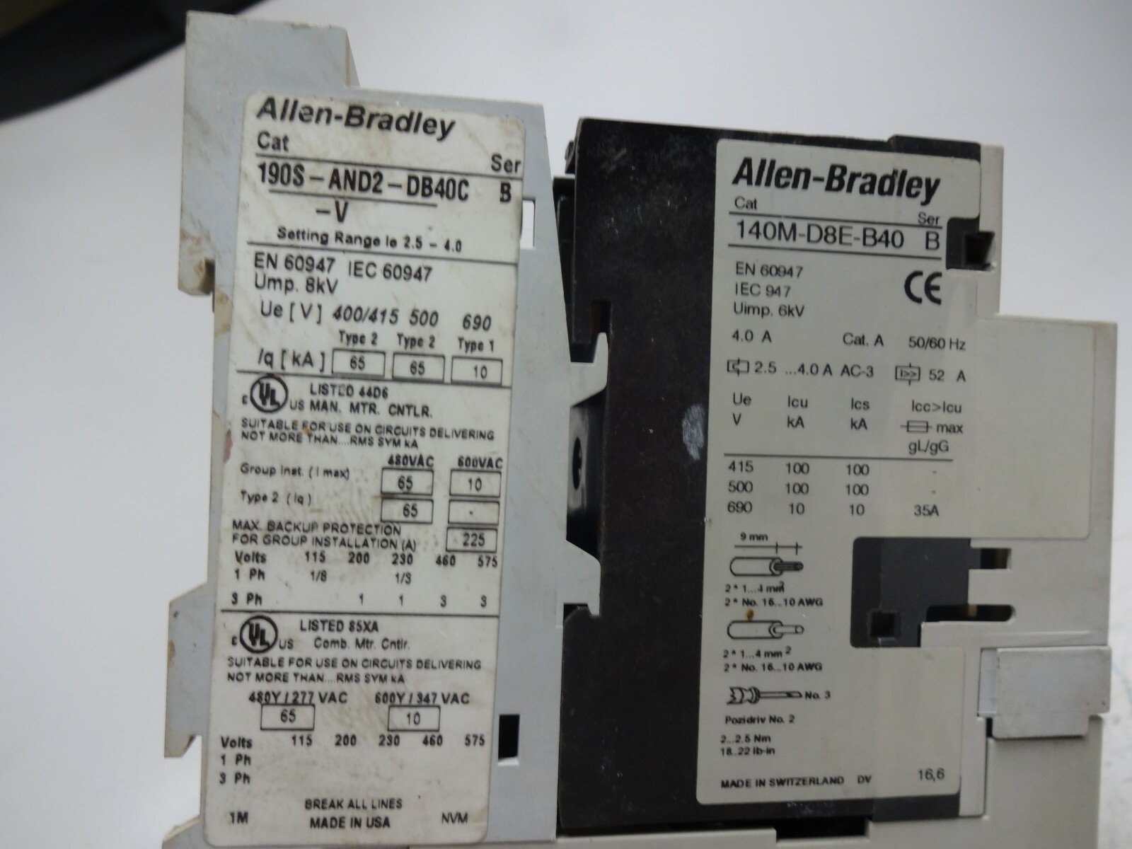 Allen Bradley Compact Starter 190S-AND2-DB40C-V /B Series B W/140M-D8E-B40 /B