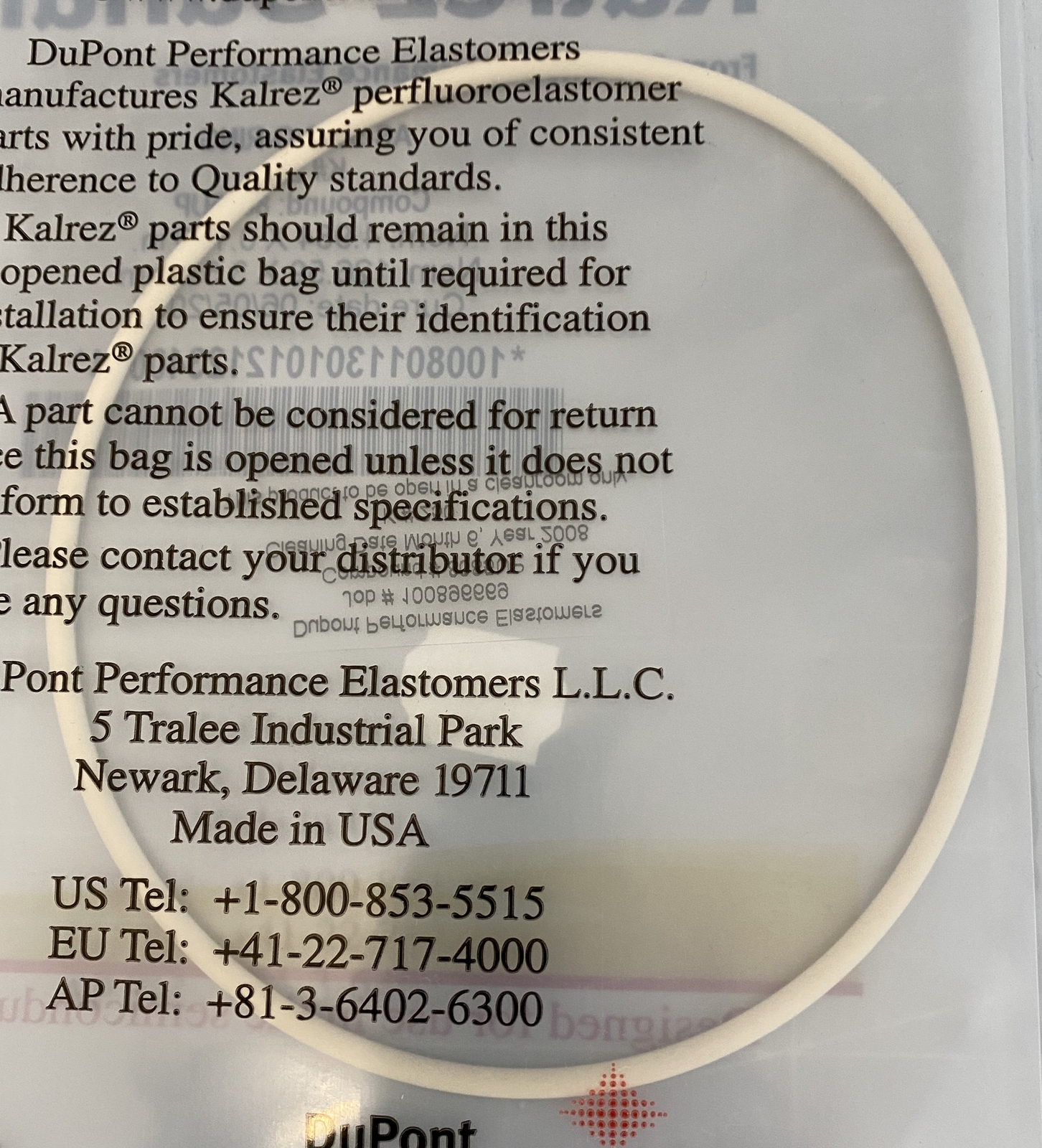 Kalrez K#250 O-Ring 8085UP 4.984 x 0.139 in 126.59 x 3.53 mm PN: AS568A