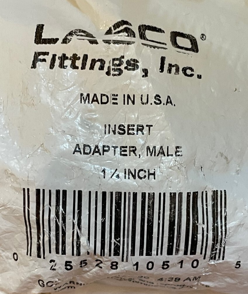 LASCO 1 1/4″ x 1 1/4″ Schedule 80 PVC Male Insert Adapter – Insert x MPT – NEW