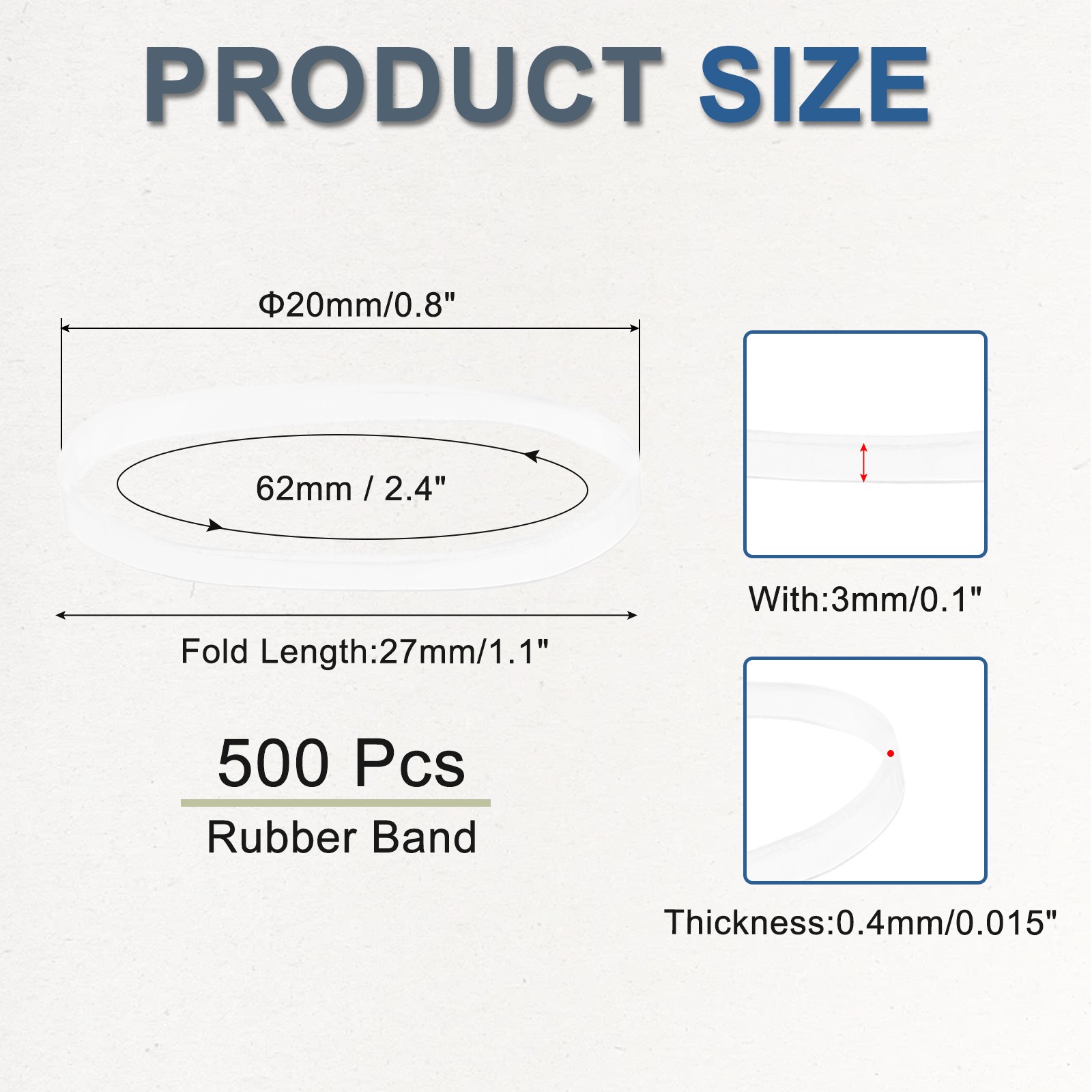 500Pcs Rubber Band Transparent 20mm x 3mm Hair Rubber Bands