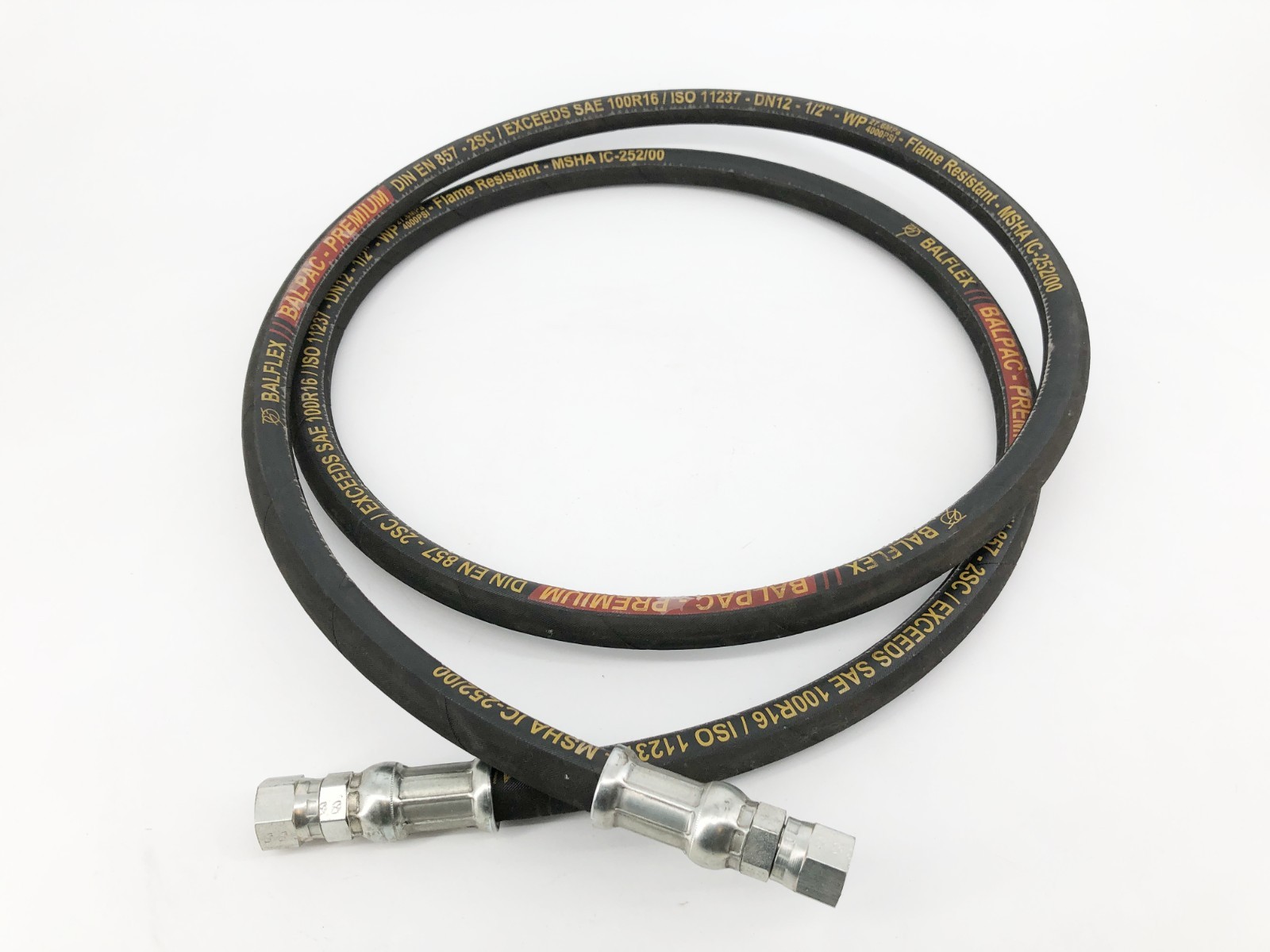 New Balflex DIN EN 857-2SC Hose SAE 100R16 DN12 1/2″ 4000psi 98″ L – No Box