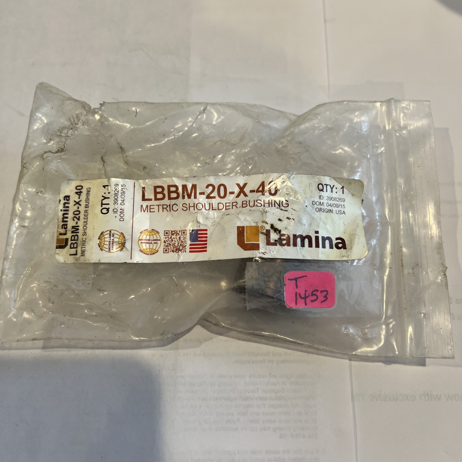Lamina Metric Shoulder Bushing LBBM-20-X-40 New. Free Shipping. T1453 D3