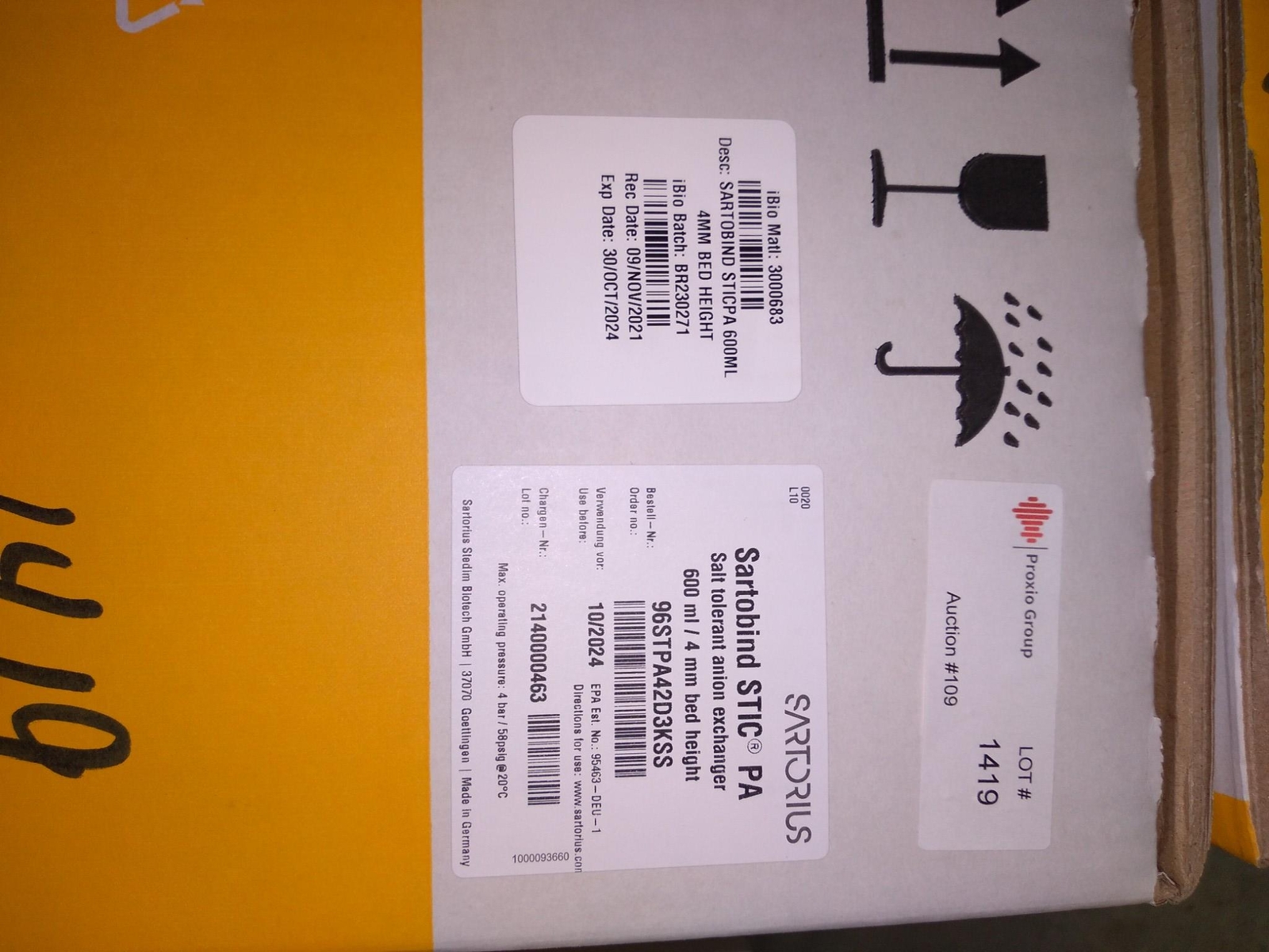 SARTORIUS SARTOBIND STIC PA 600ML/4MM BED HEIGHT 96STPA42D3KSS