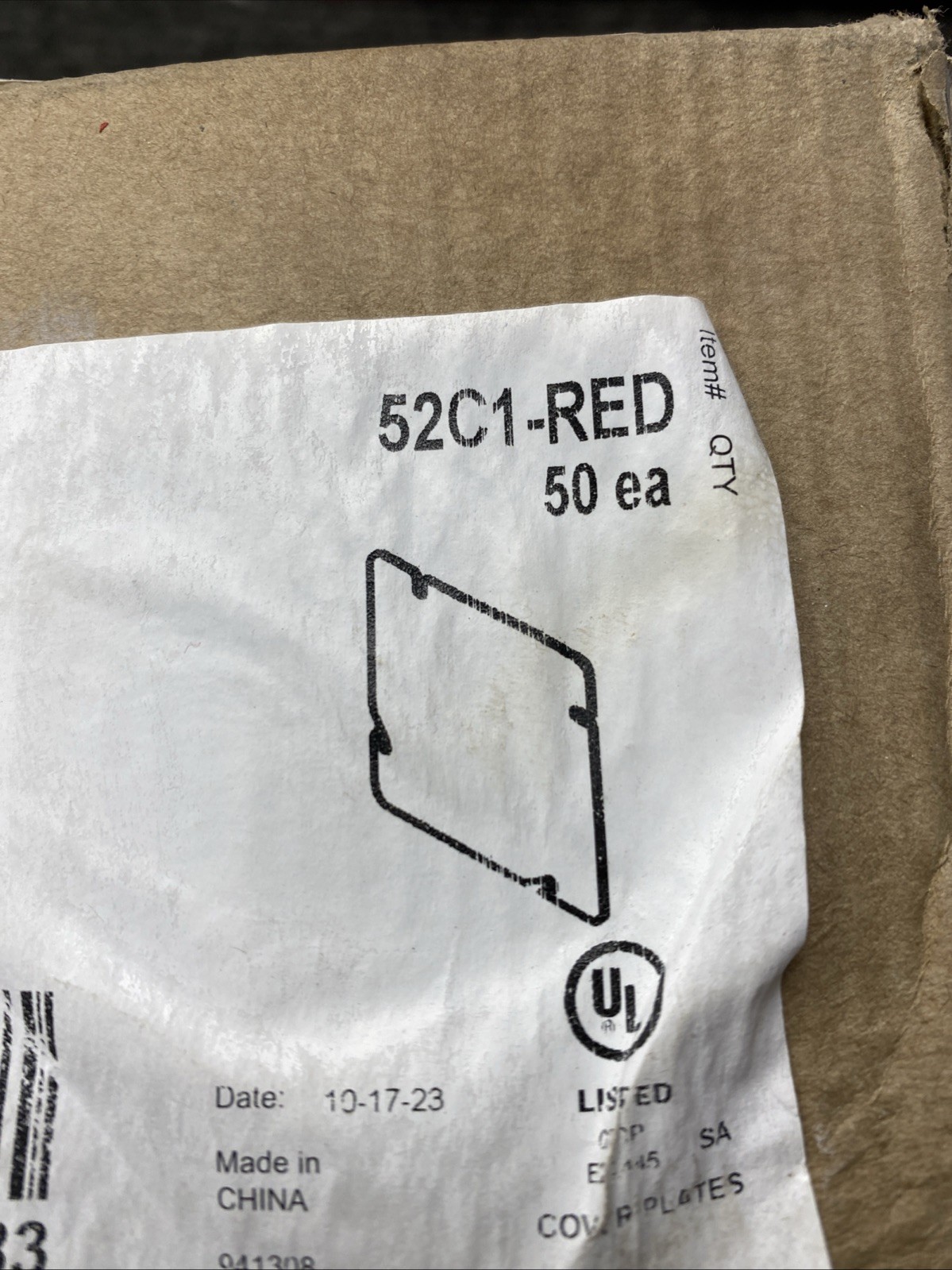 Box Of 50 Southwire 52C1-RED 4SQ FLAT BLANK COVER RED