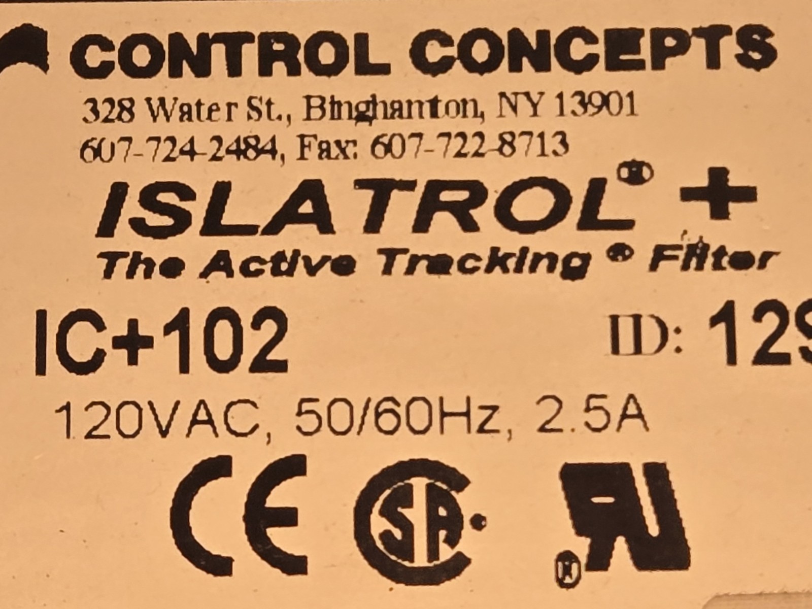 NOS Control Concepts 2.5A 120V Islatrol Plus Power Line Filter IC+102 Liebert