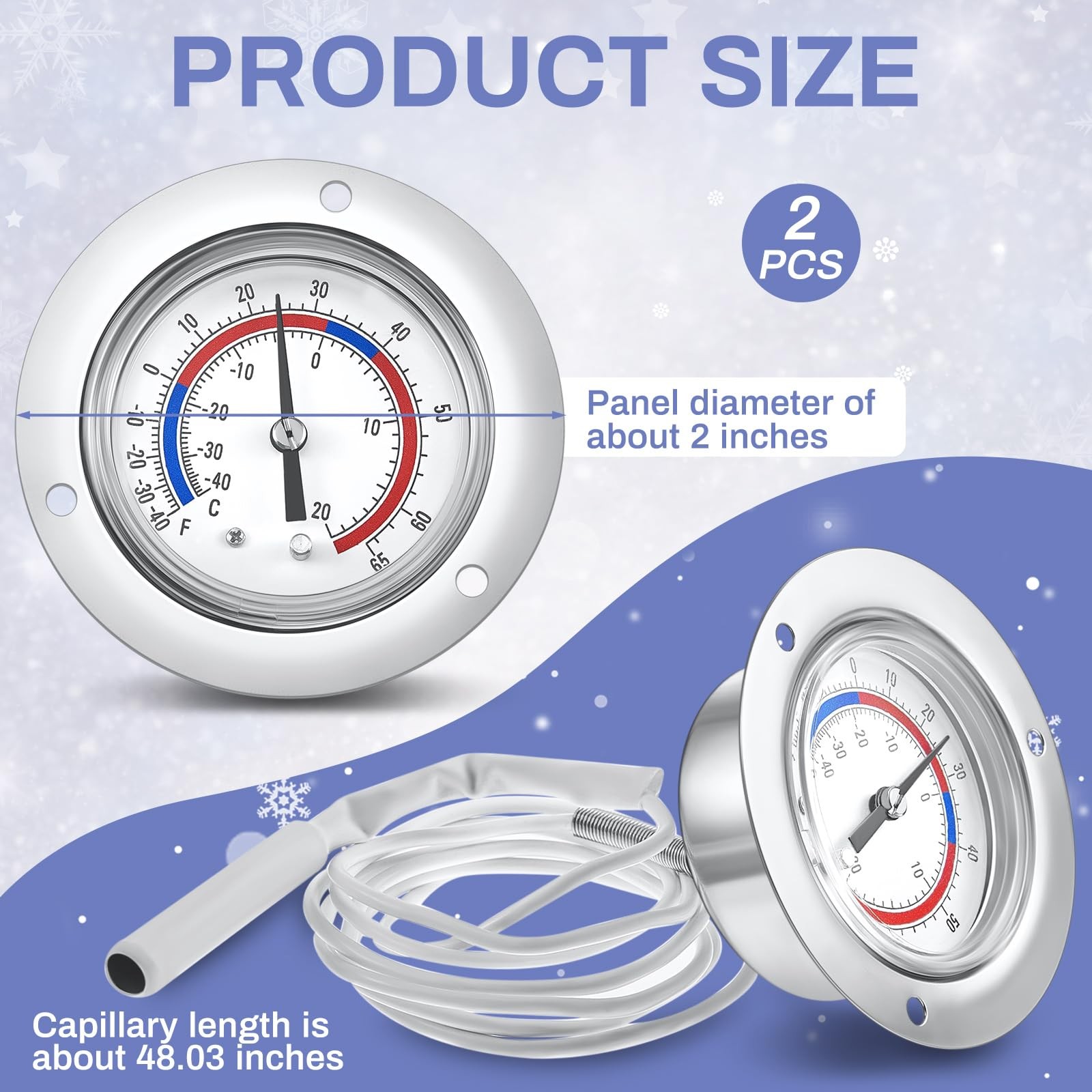 2 Pcs Cooler Thermometer Vapor Capillary Design Refrigerator Gauge Freezer Th…