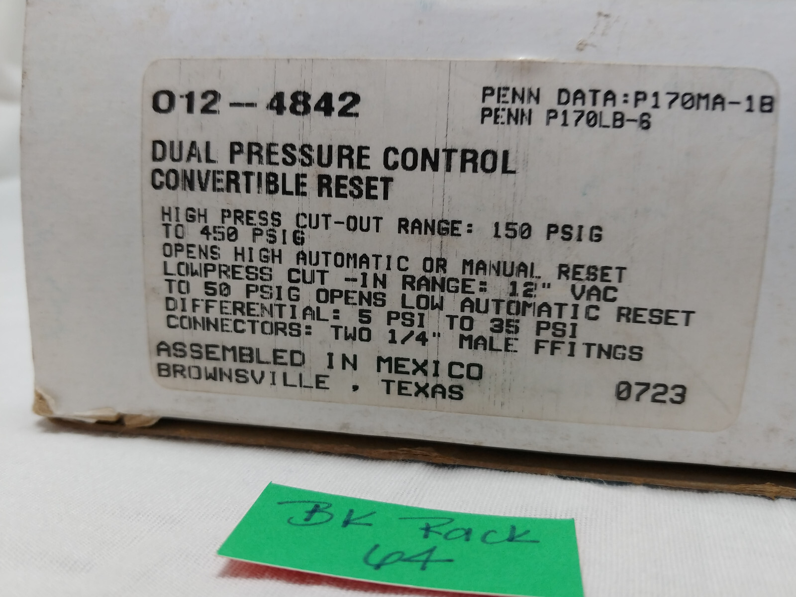 RANCO O12-4842 / O124842 Dual Pressure Control Convertible Reset