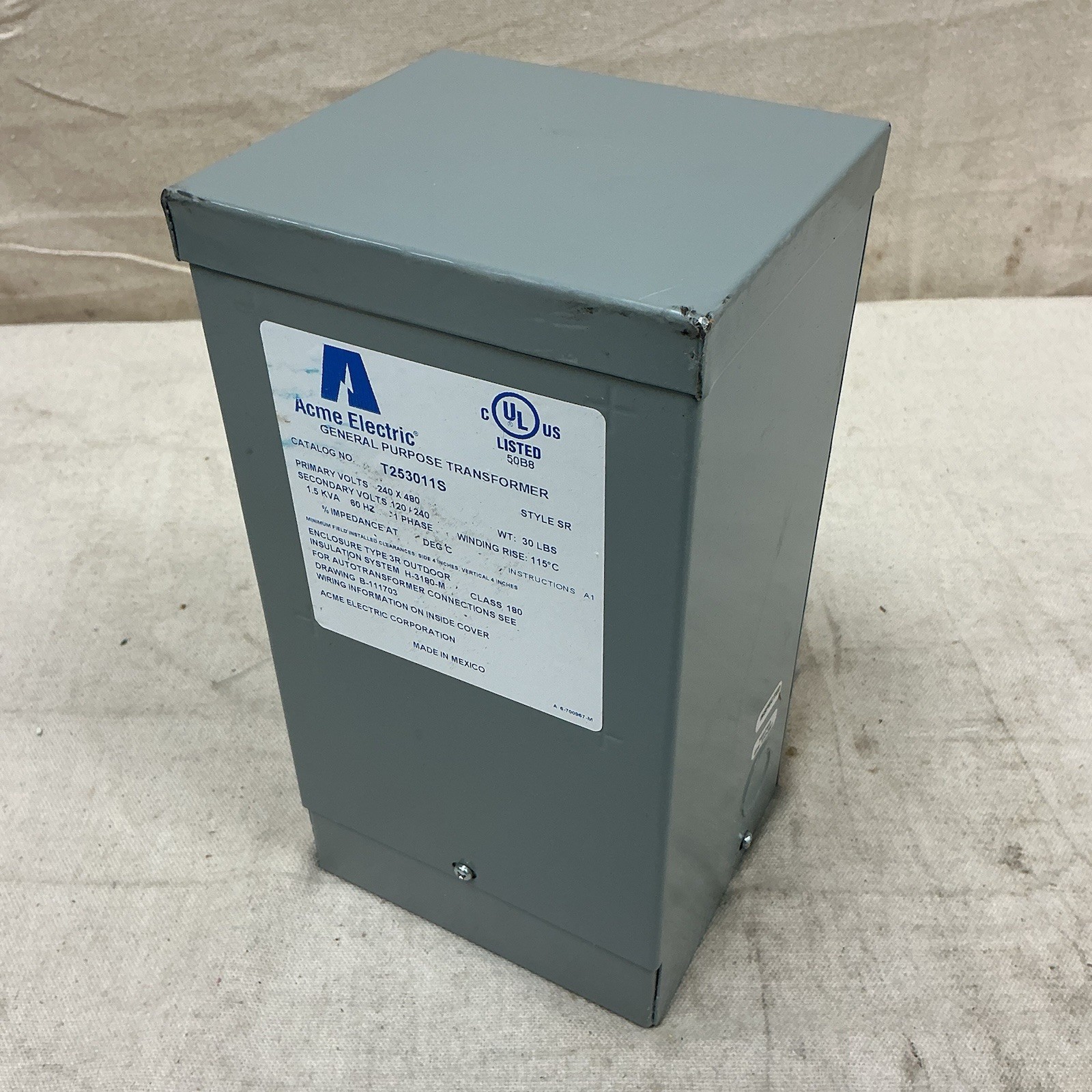 ACME ELECTRIC T253011S Dry Type Power Distribution Transformer 240/480V 120/240V