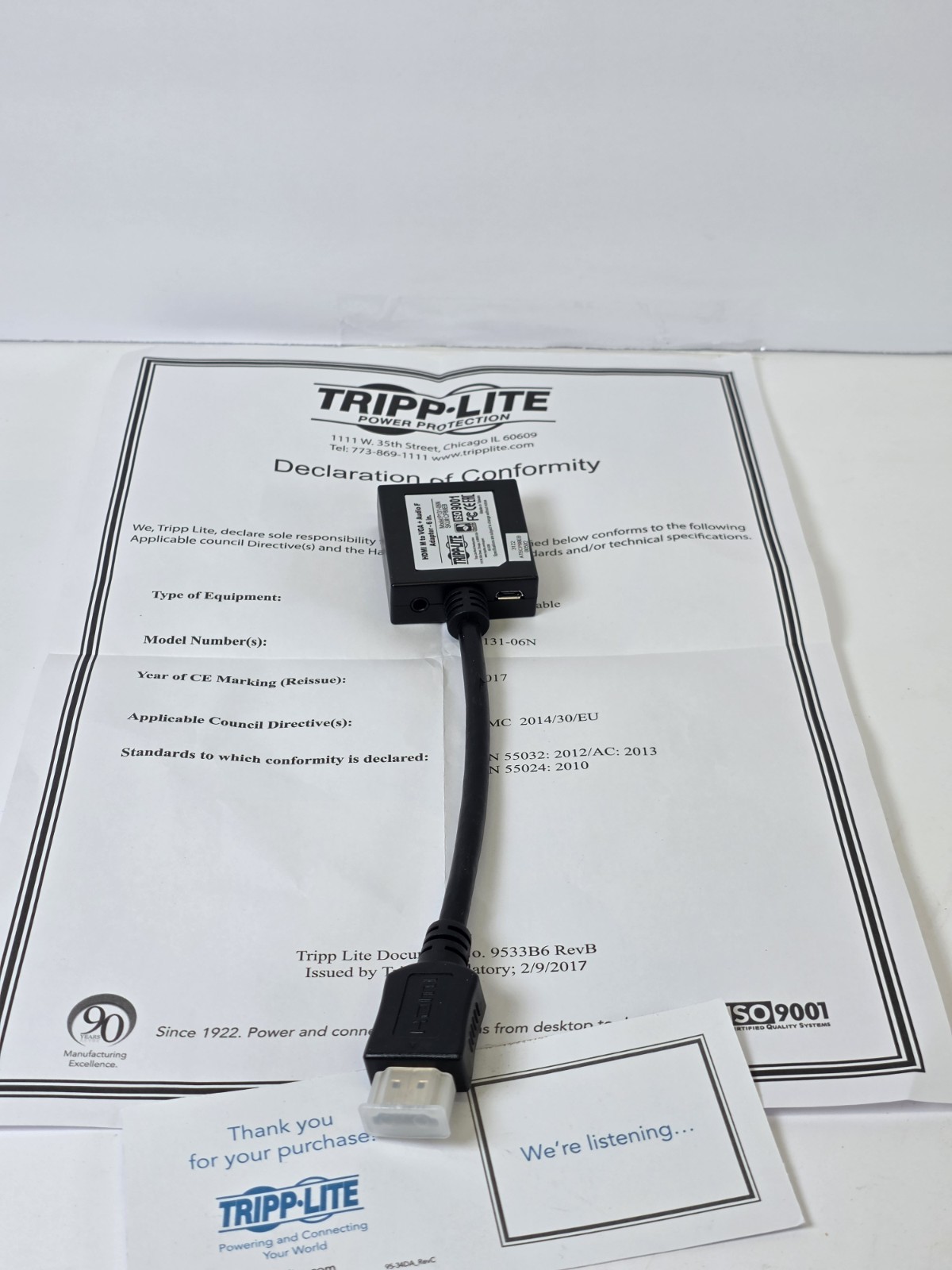 Tripp-Lite HDMI M to VGA + Audio F Adapter 6″ P131-06N NIP