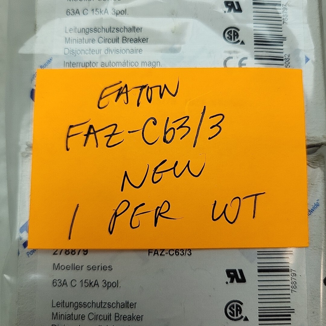 Eaton FAZ-C63/3 Moeller Miniature Circuit Breaker 63A Amp 15kA 3Pole 278879 New
