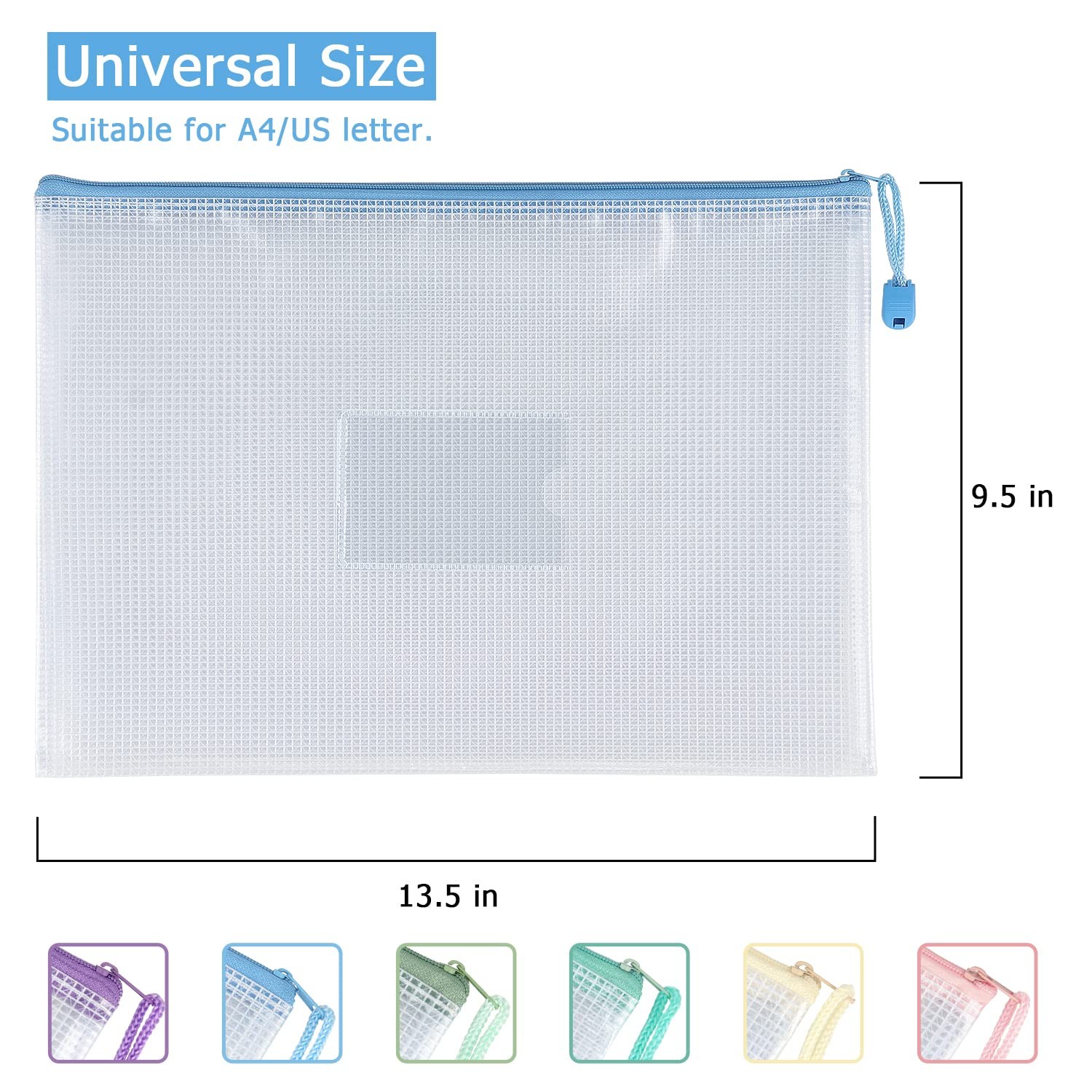 Tamaki 6 Pack Mesh Zipper Pouch 13.5 X 9.5 Inches, 6 With Label Pocket