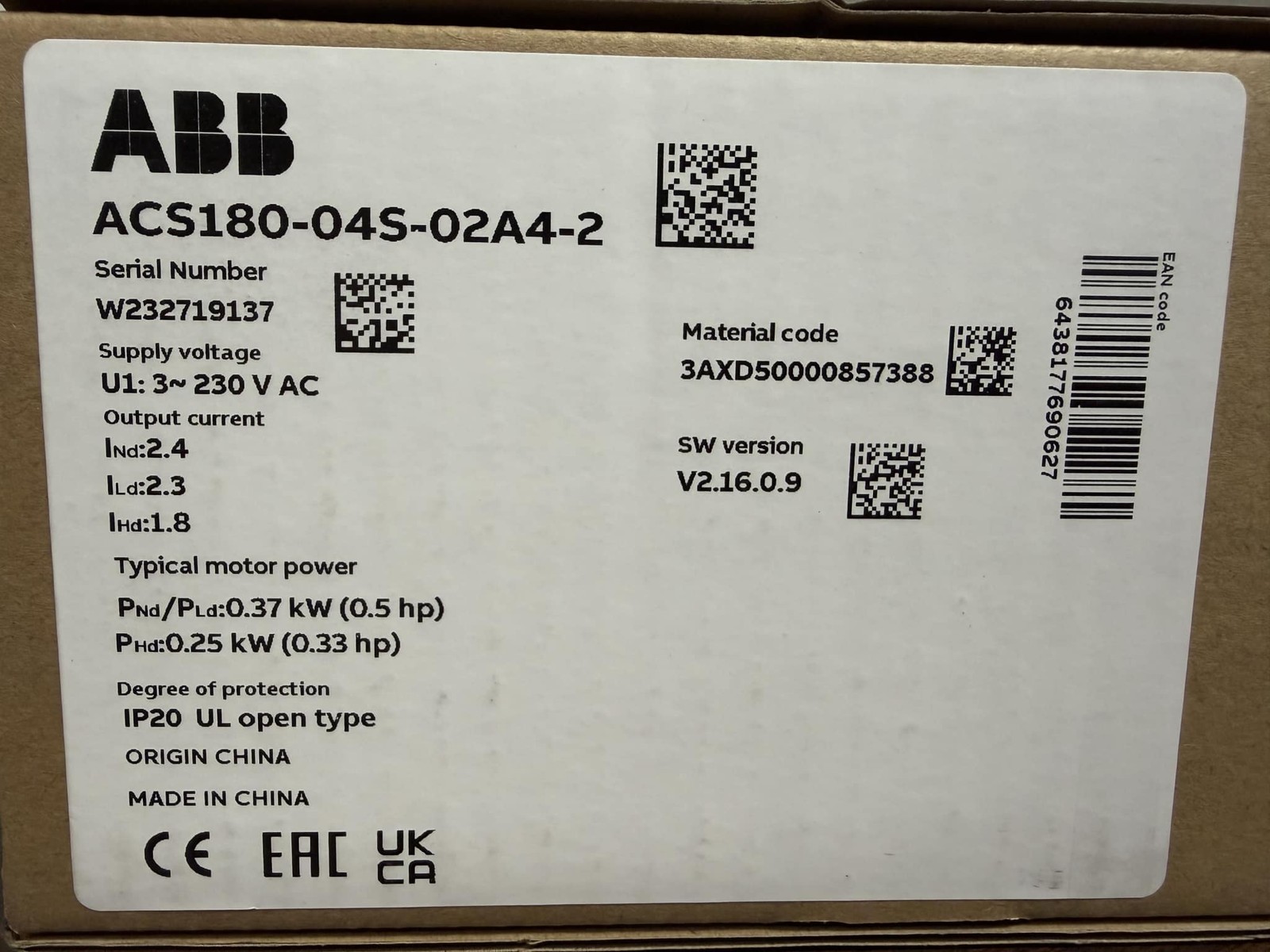 ABB – ACS180-04S-02A4-2 – OPEN BOX