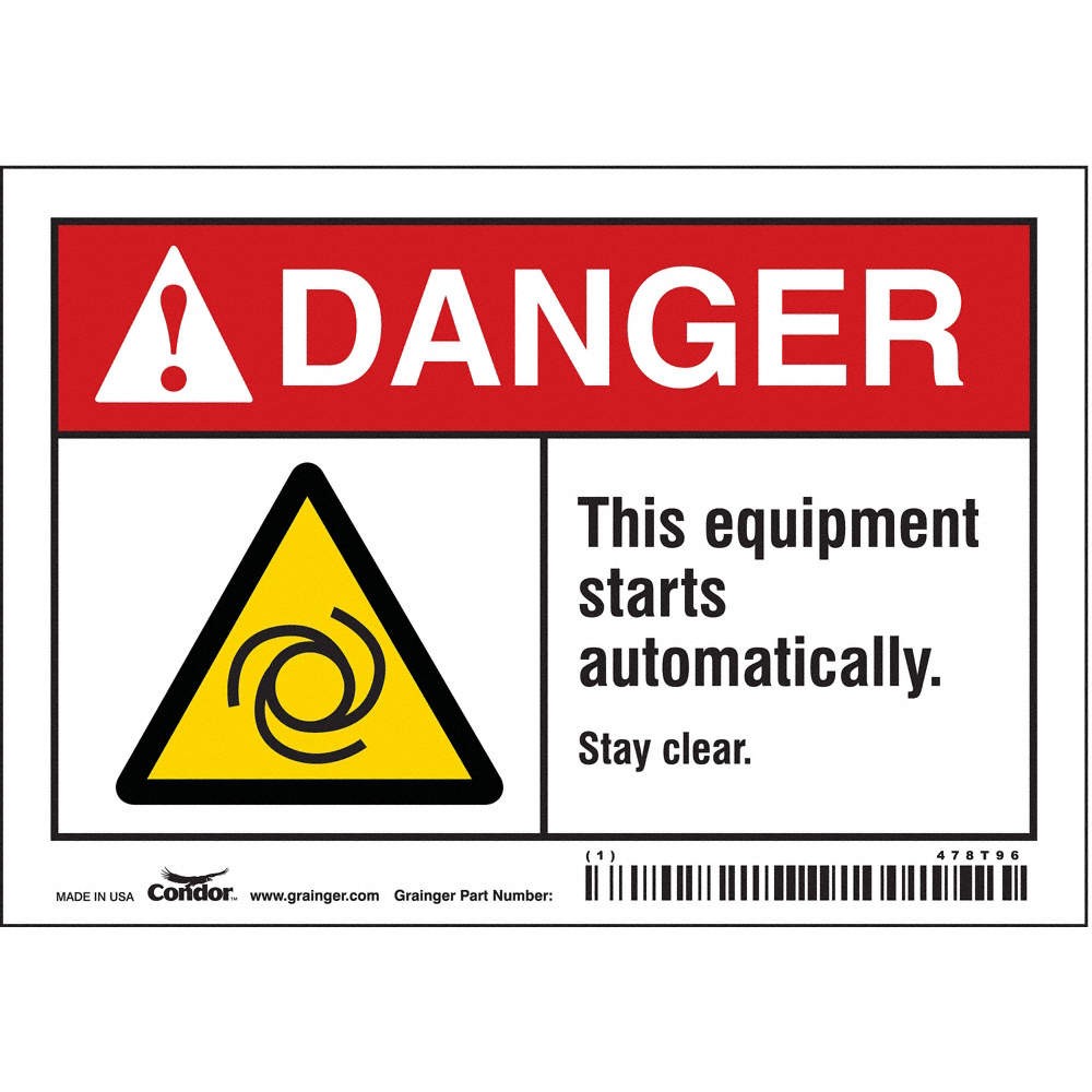 CONDOR 478T96 Safety Sign,3 1/2 inx5 in,Vinyl 478T96