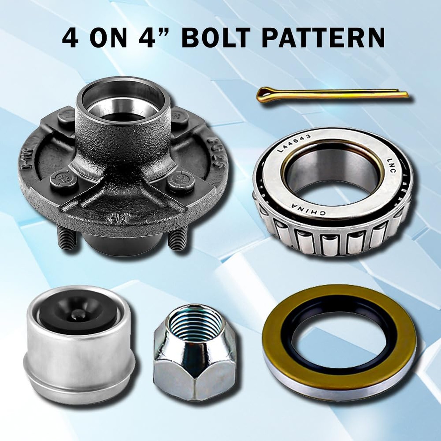 Trailer Idler Hub Kit 4 on 4” for 2000 lbs 1″ and 1″-1/16″ Trailer Axle,Tr