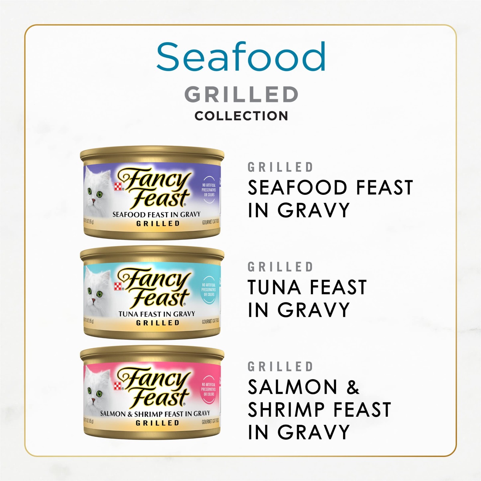 Fancy Feast All Life Stages Cat Wet Food – Grilled, Seafood, Variety Pack, 90 ct