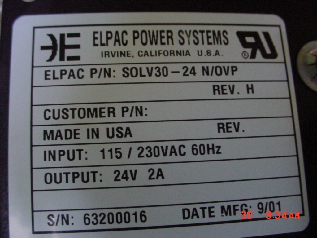 Elpac Power Systems SOLV30-24 N/OVP Power Supply