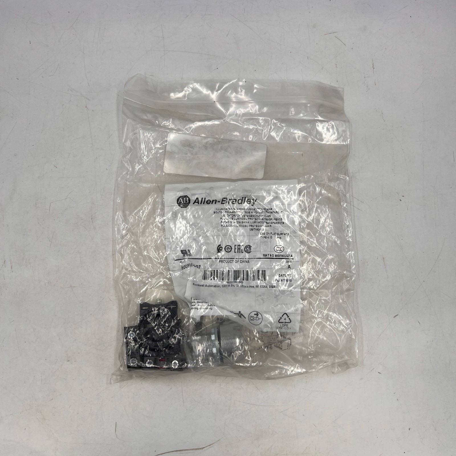 LOT 15 Allen-Bradley 800FM-LG7 Clear Illuminated Metal Guard Pushbutton Operator