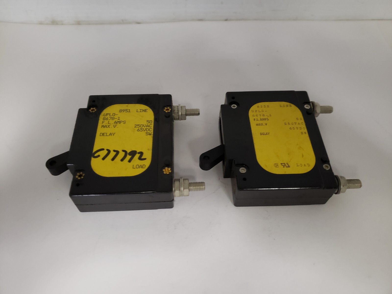 AIRPAX UPL0-8678-1 CIRCUIT BREAKER 50A 250V AC 65VDC (LOT OF 2)