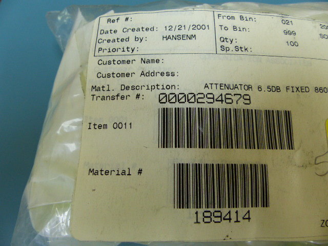 Scientific Atlanta 189414 Qty of 20 per Lot 6.5dB ATTENUATOR TO5 860MHZ 75 O