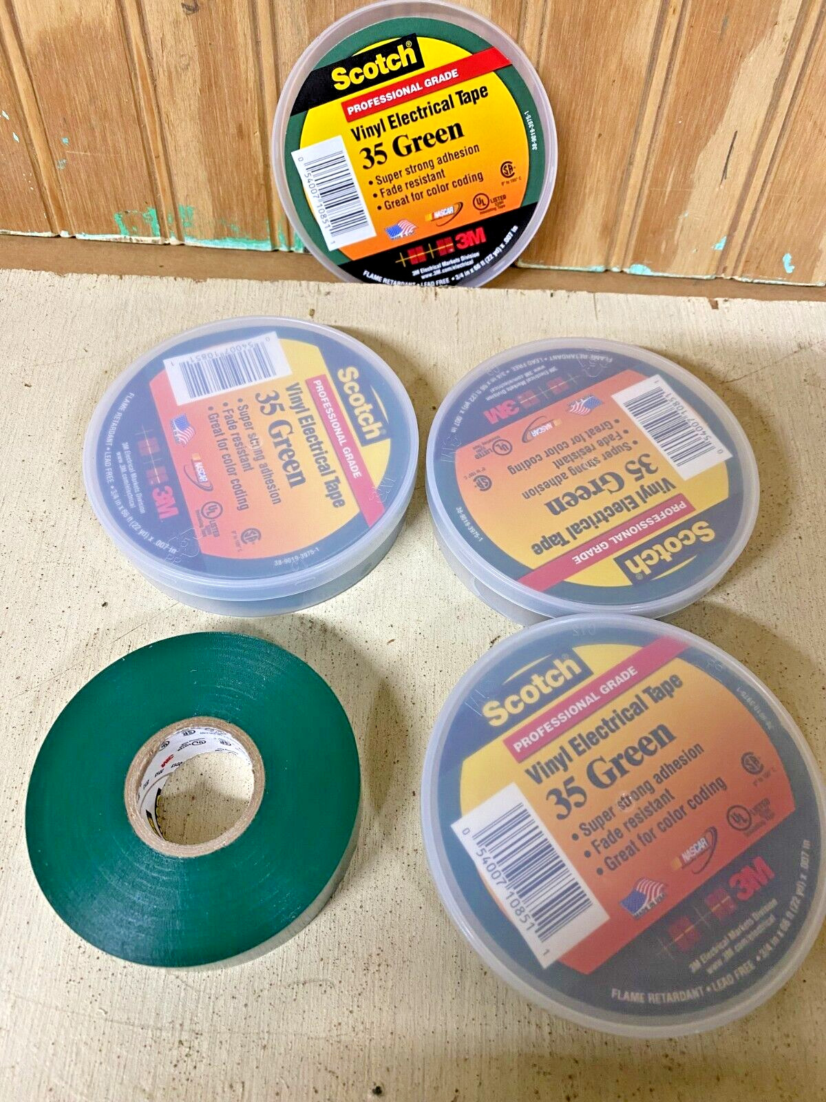 QTY 4 ROLLS 3M 35 GREEN VINYL ELECTRICAL TAPE 3/4″ X 66ft.