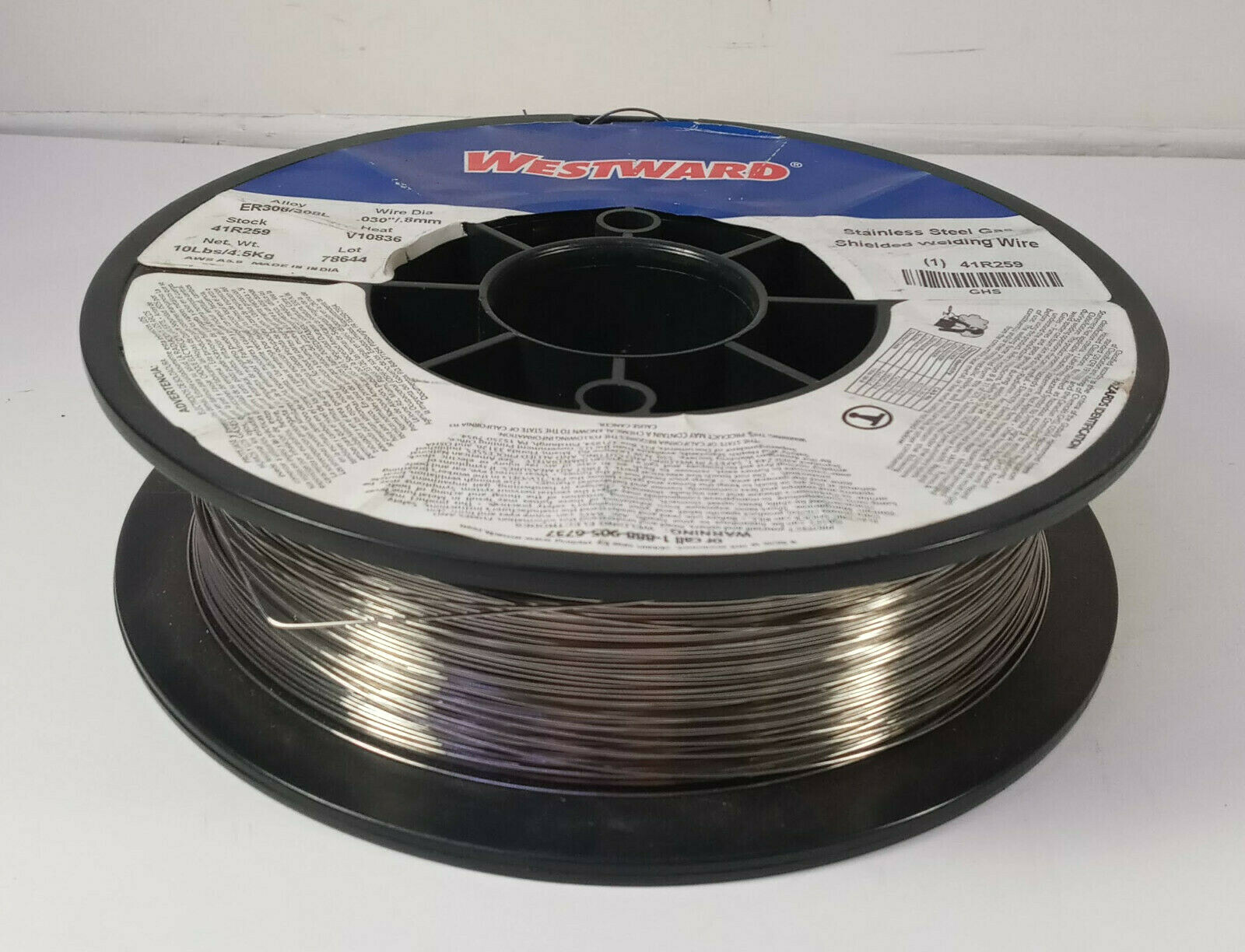 1 NEW PARTIAL ROLL WESTWARD 41R259 MIG WELDING WIRE, ER308L, .030, 10 LB NNB