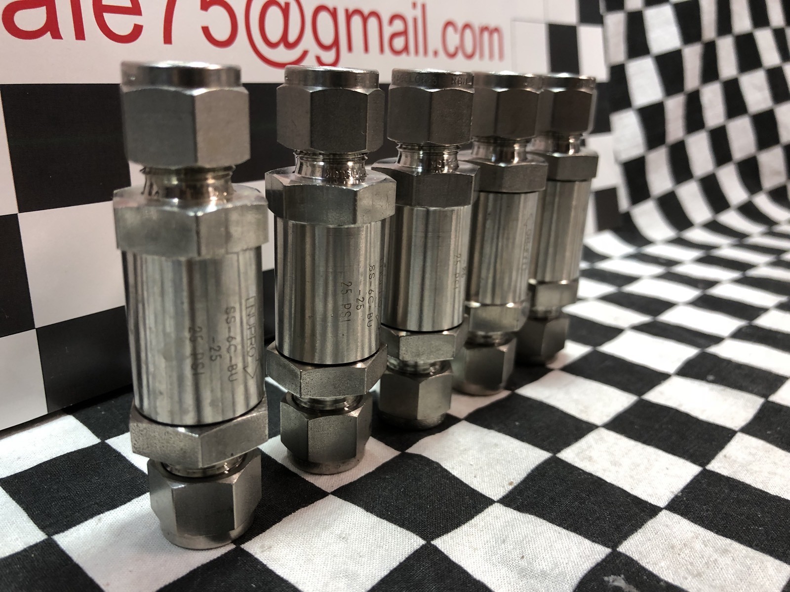 LOT OF 5, SWAGELOK CHECK VALVE 3/8″, 25 PSI, SS-6C-BU-25, SHIPSAMEDAY#1622A31