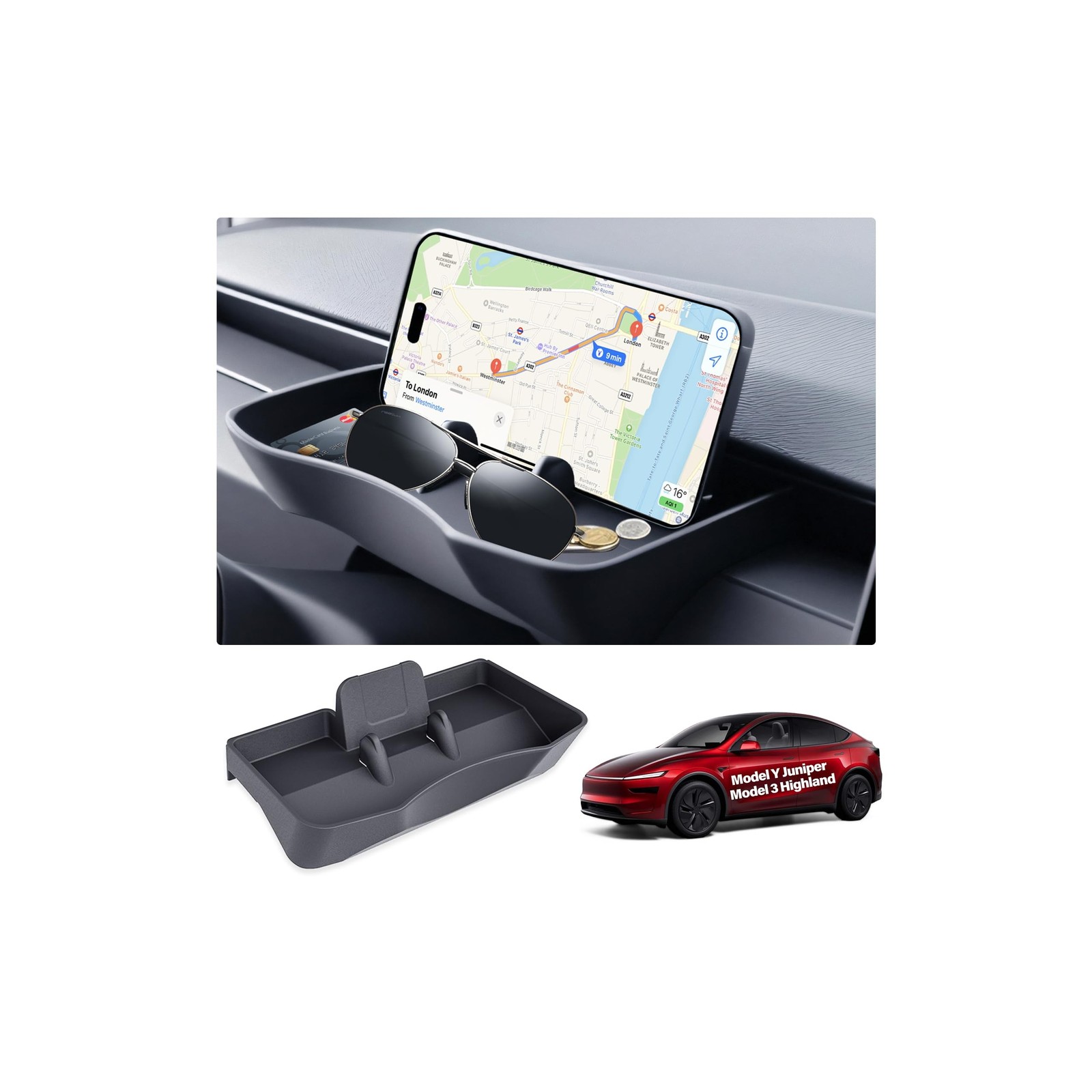 2026 Behind Screen Storage Box Model Y Juniper Model 3 Highland Sunglass Phon…