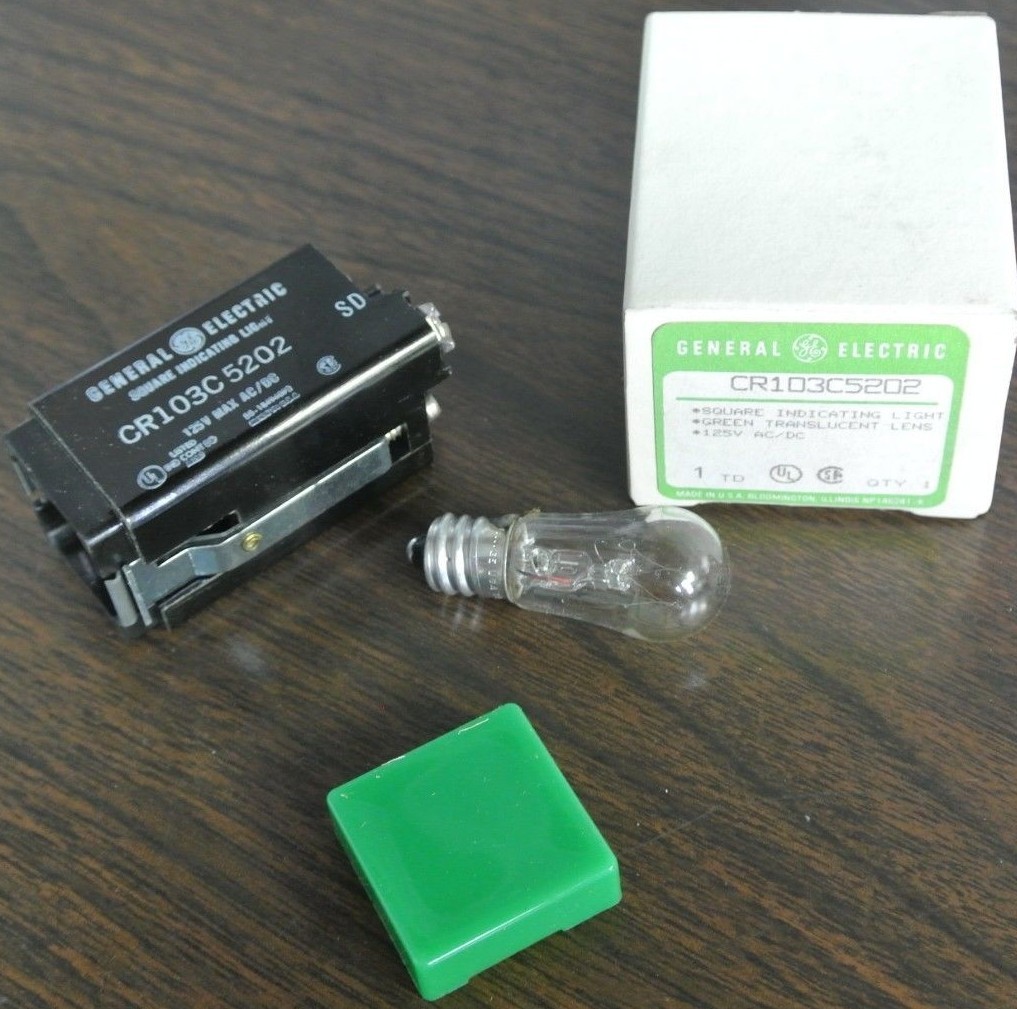 GE CR103C5202 – SQUARE INDICATING LIGHT – GREEN LENS – 125V AC/DC – NEW SURPLUS