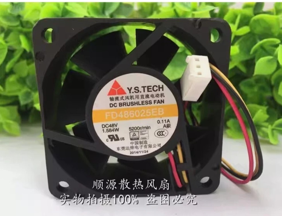 Y.S.TECH FD486025EB DC48V 0.11A 1.584W 60*60*25MM 3-Pin Inverter Cooling Fan