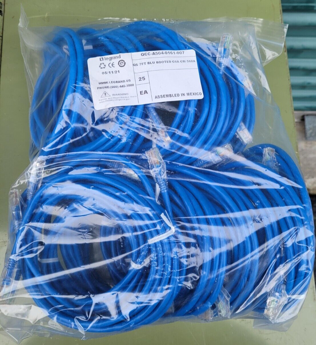 New Set of 25 Legrand Ortronics Patch Cables QCC-A504-0161-007 C6A Booted 568A