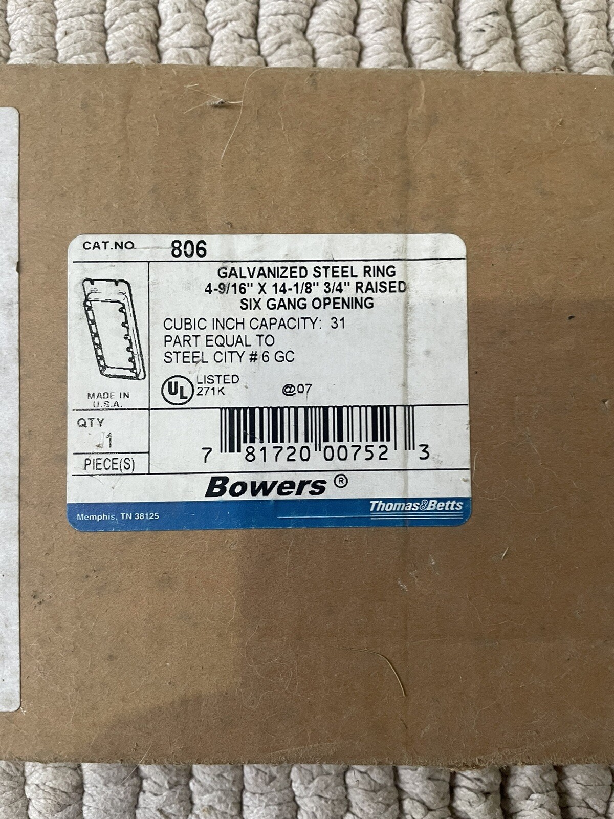 806 GALVANIZED STEEL RING 4-9/16″ X 14-1/8″ 3/4″ RAISED SIX GANG OPENING