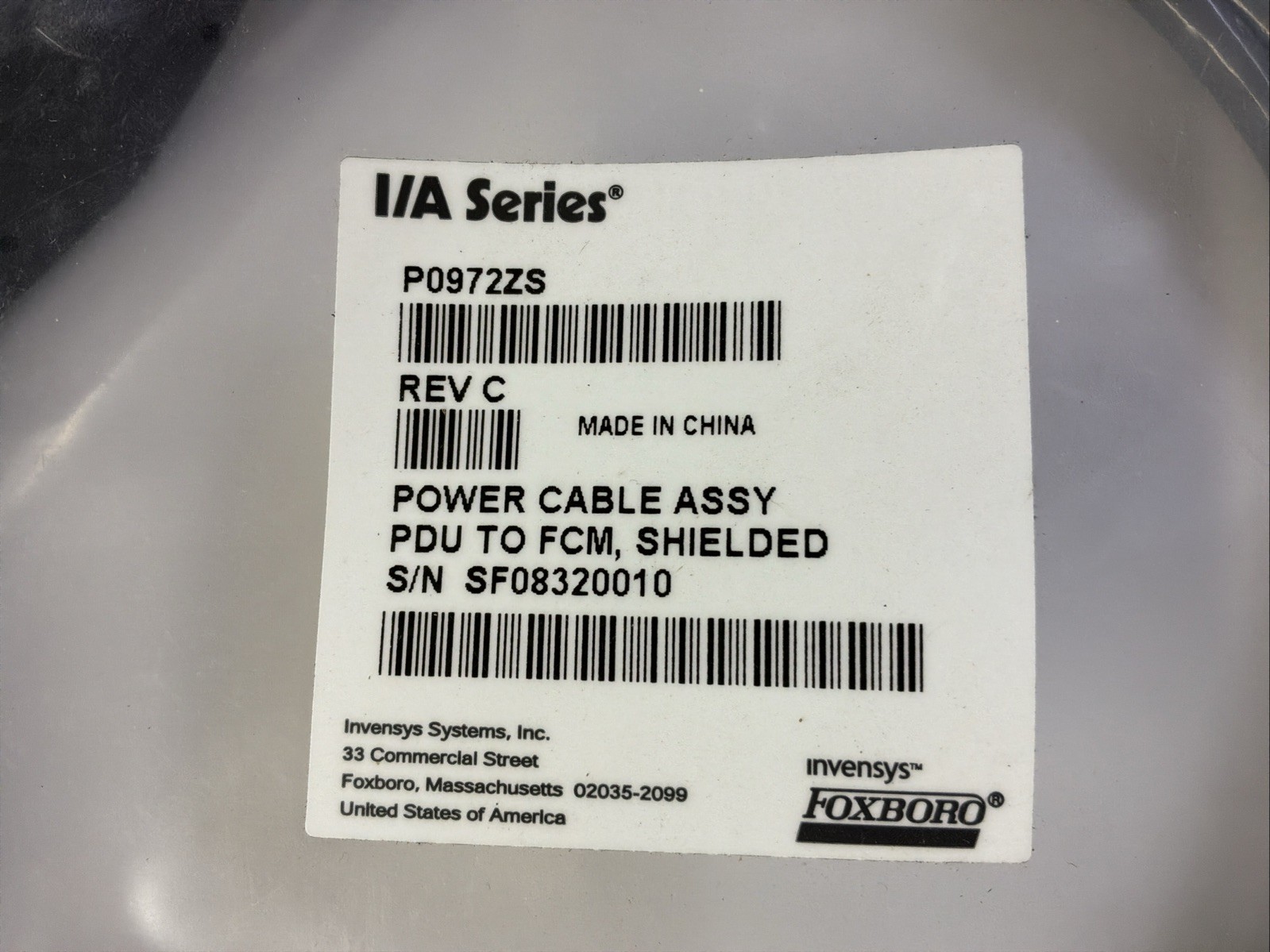 Foxboro P0972ZS Rev C I/A Series Power Cable Assy PDU to FCM Shielded NOS