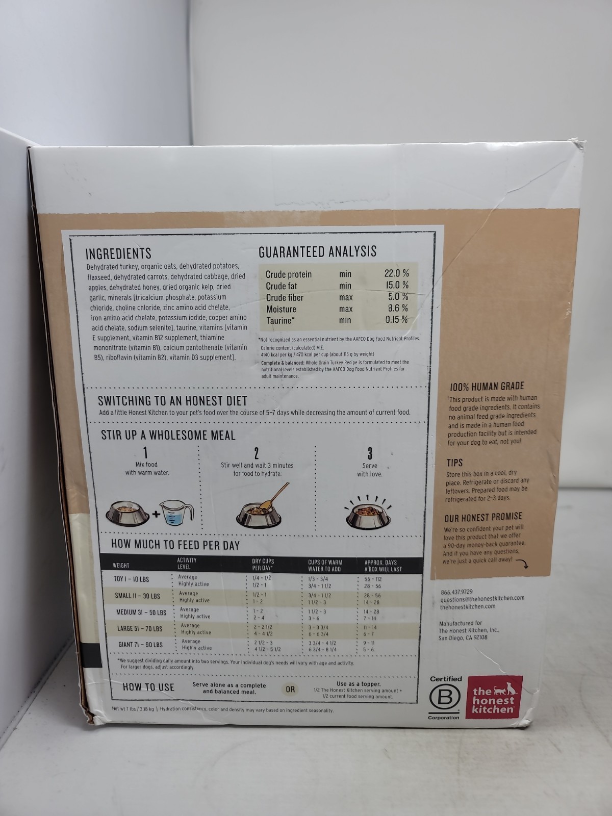 The Honest Kitchen Dehydrated Whole Grain Turkey Dog Food, 7 lb Box