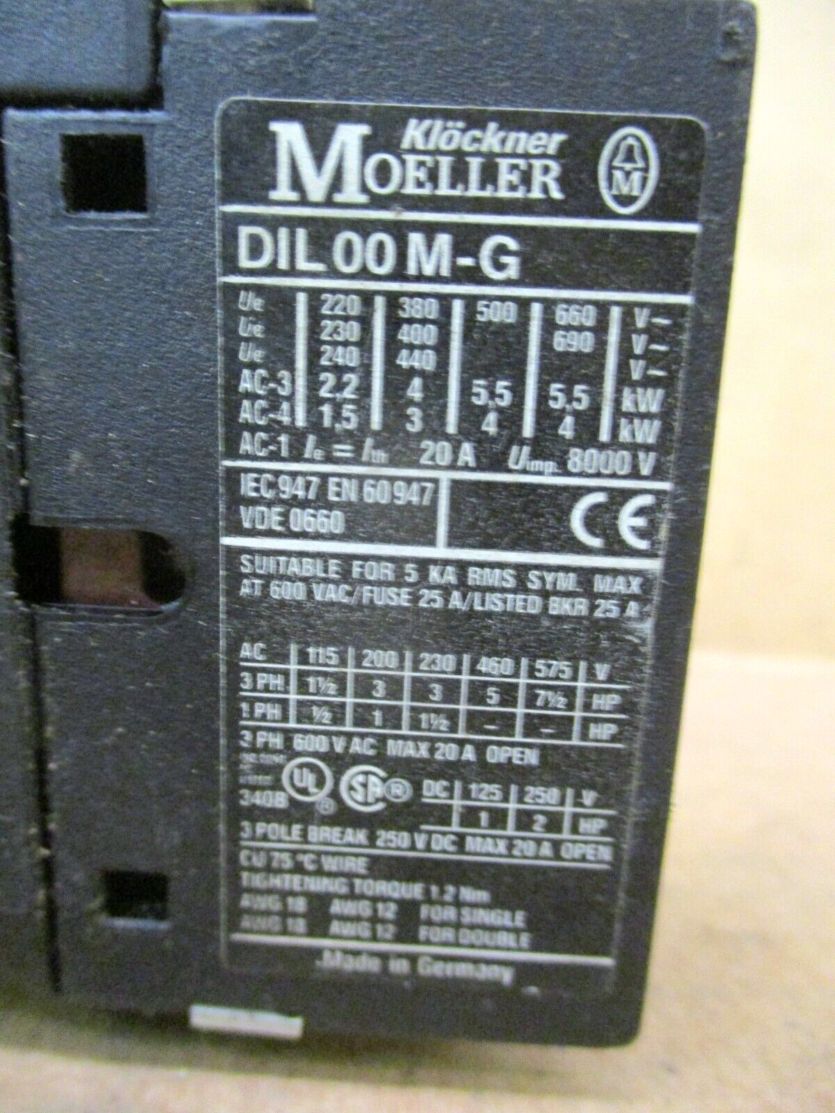Moeller DIL 00 M-G Contactor 31 DIL M 24VDC 50056HM