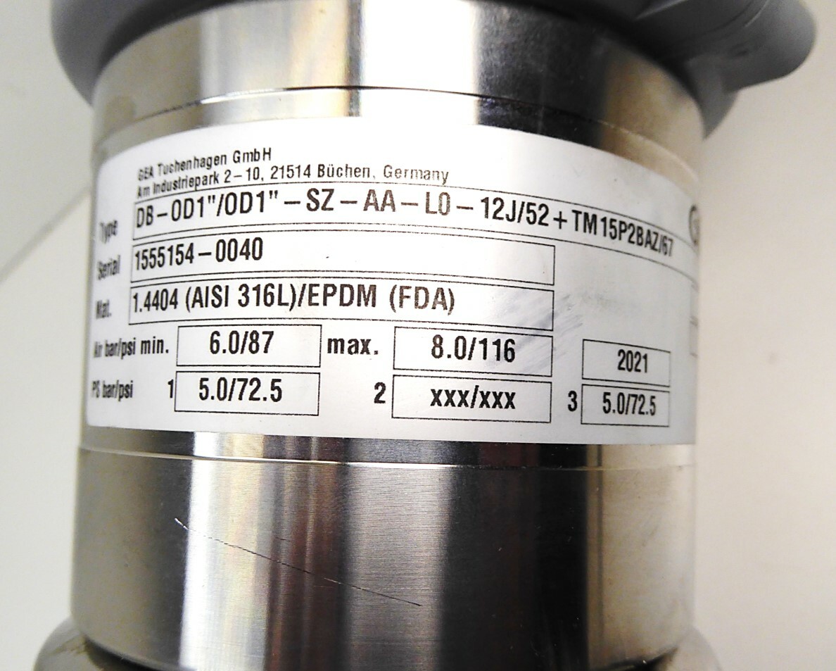 GEA DB-0D1″/0D1″-SZ-AA-L0-12J/52+TM15P2BAZ/67 Hygienic Valve NEW NO BOX