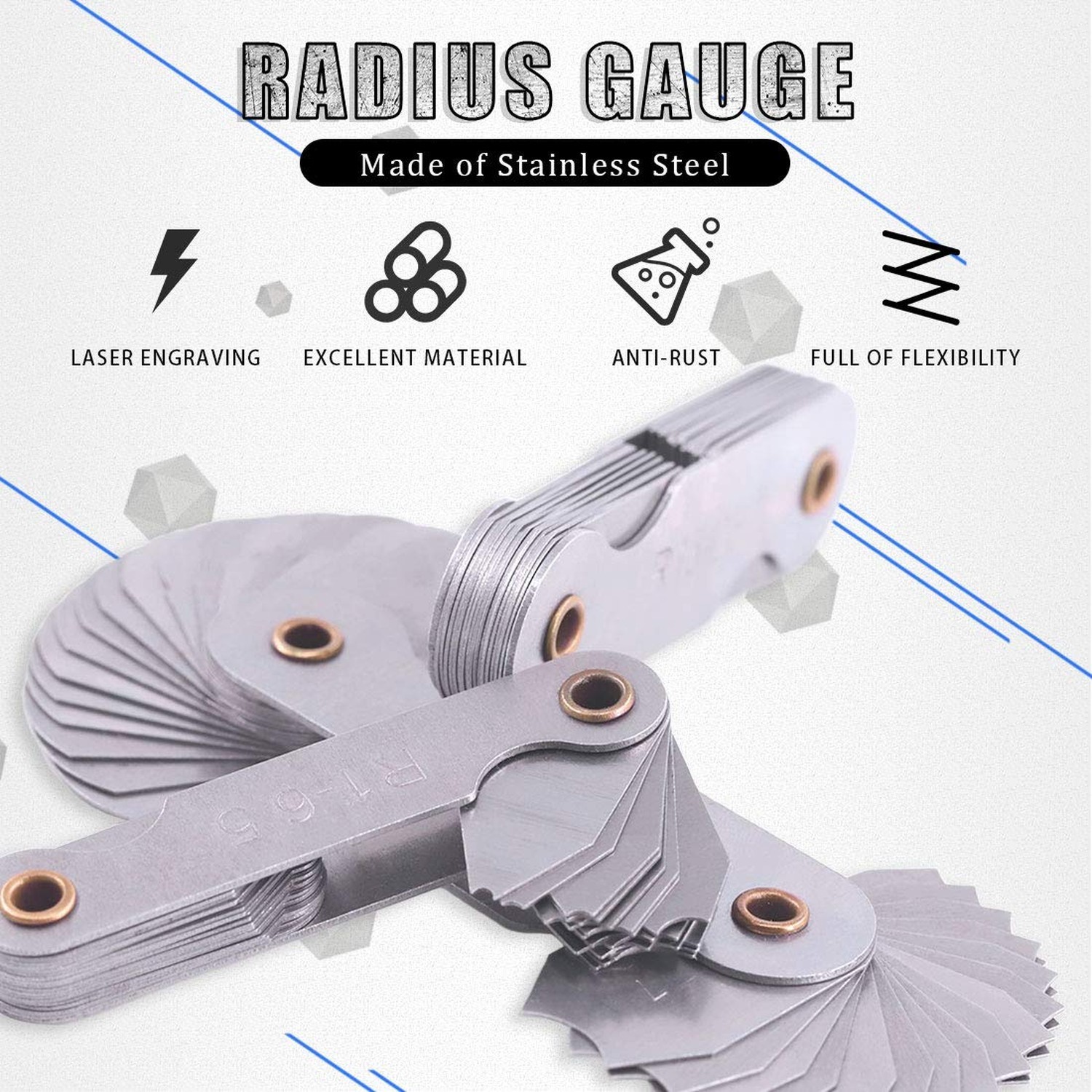 Glarks 4 Pack R0.3-1.5/ R1-6.5/ R7-14.5/ R15-25 Radius Gauge Set, Stainless S…