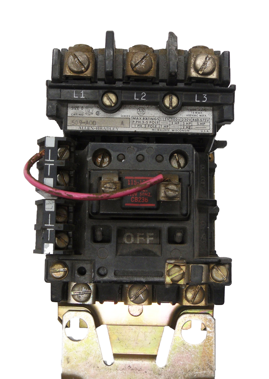 ALLEN BRADLEY 509-C0D /A CONTACTOR 600VAC 509-COD W/ CB236 COIL 110-120V 50/60HZ