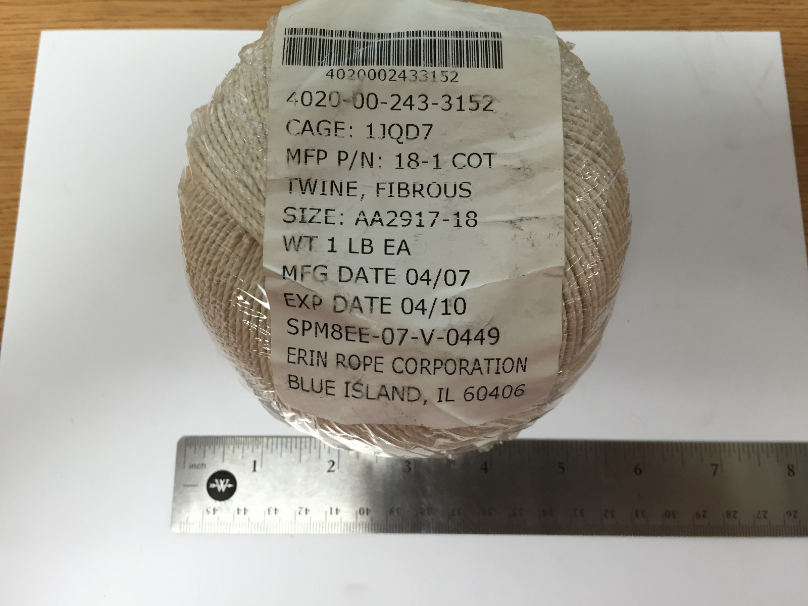 A-A-2917-18 1Lb. Round Cotton Twine Spool Size 18 (A-A-1451)